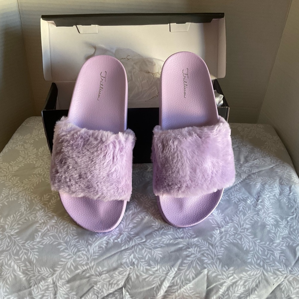 Trillium Purple Faux Fur Slippers Cozy Slip-On